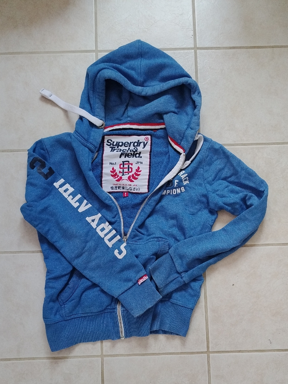 Superdry Heather Blue Hooded Zip Jacket with Logo